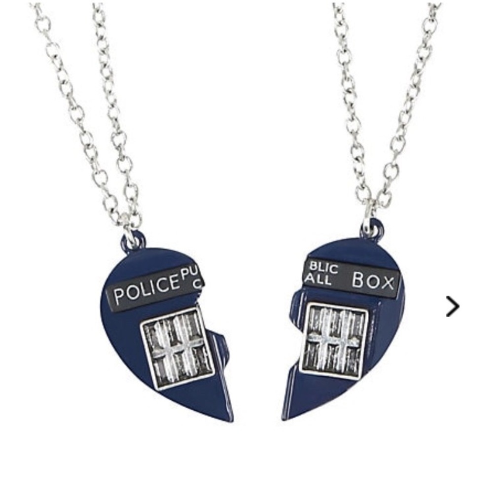 NWT Doctor Who: Matching Blue Heart Box Necklaces